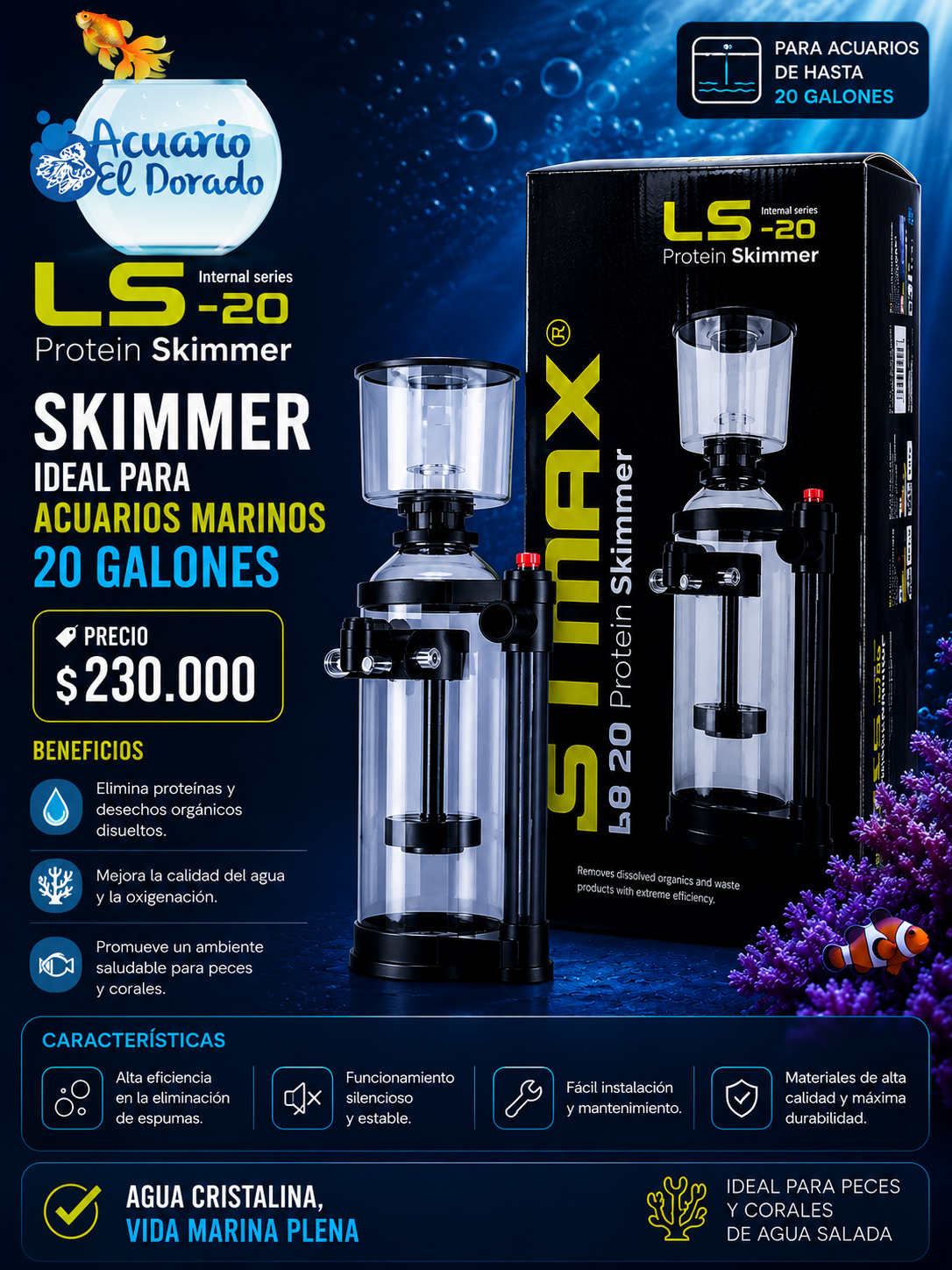 Skimmer para acuarios marinos